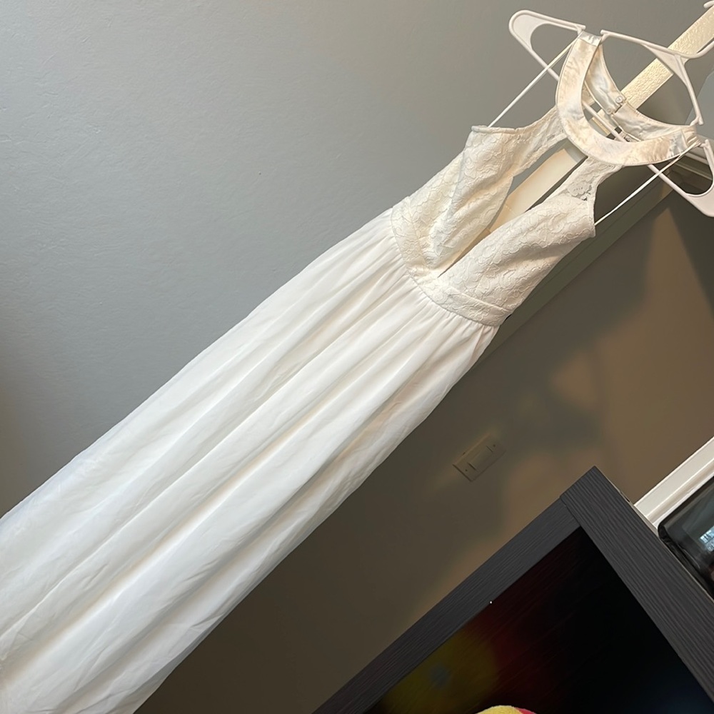 Lulu’s precious love white lace backless maxi dress